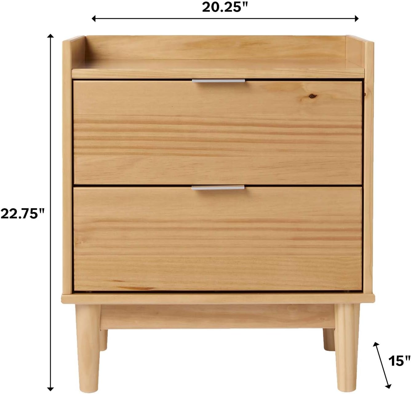 Walker Edison Blythe Mid-Century – Mesita de noche moderna con 2 cajones, 20 pulgadas, pino natural