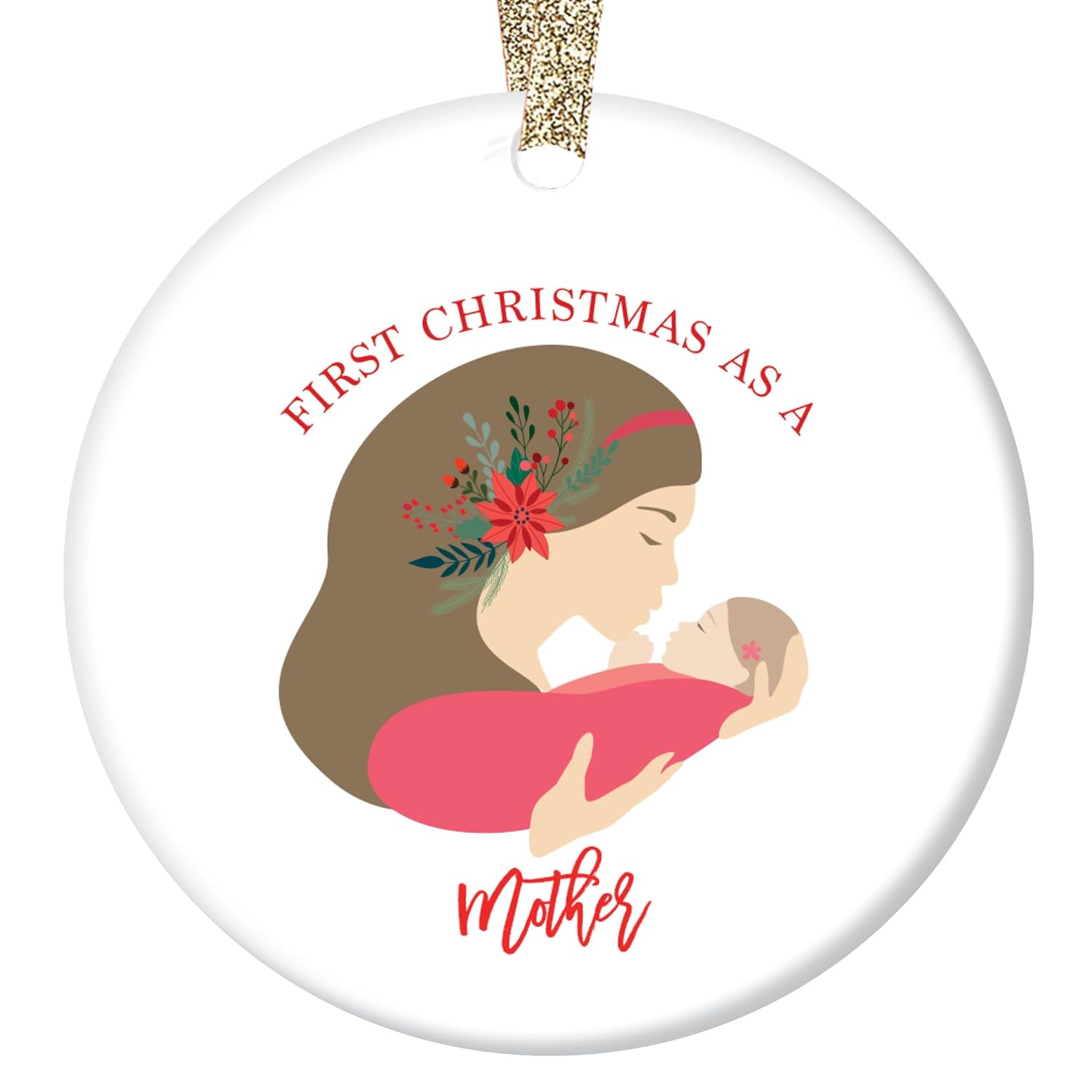 DIGIBUDDHA First Christmas as a Mother Ornament Gift Beautiful Porcelain Family Keepsake Present to New Mommy Daughter Mom of Newborn Girl Child 3″