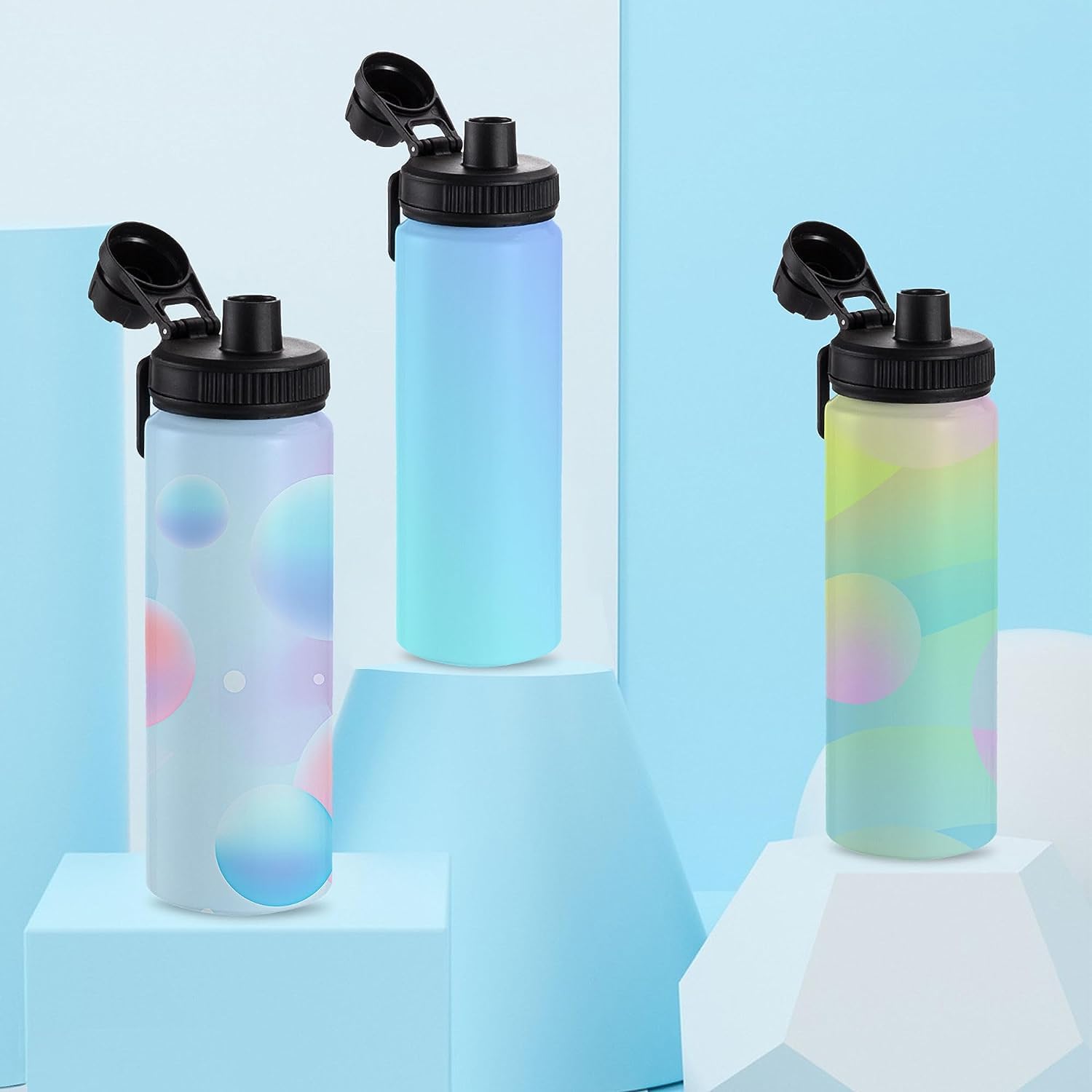 Botella de agua de sublimación en blanco con asa y tapa de boquilla, paquete de 6, botellas de agua personalizadas de 24 onzas, a granel, acero