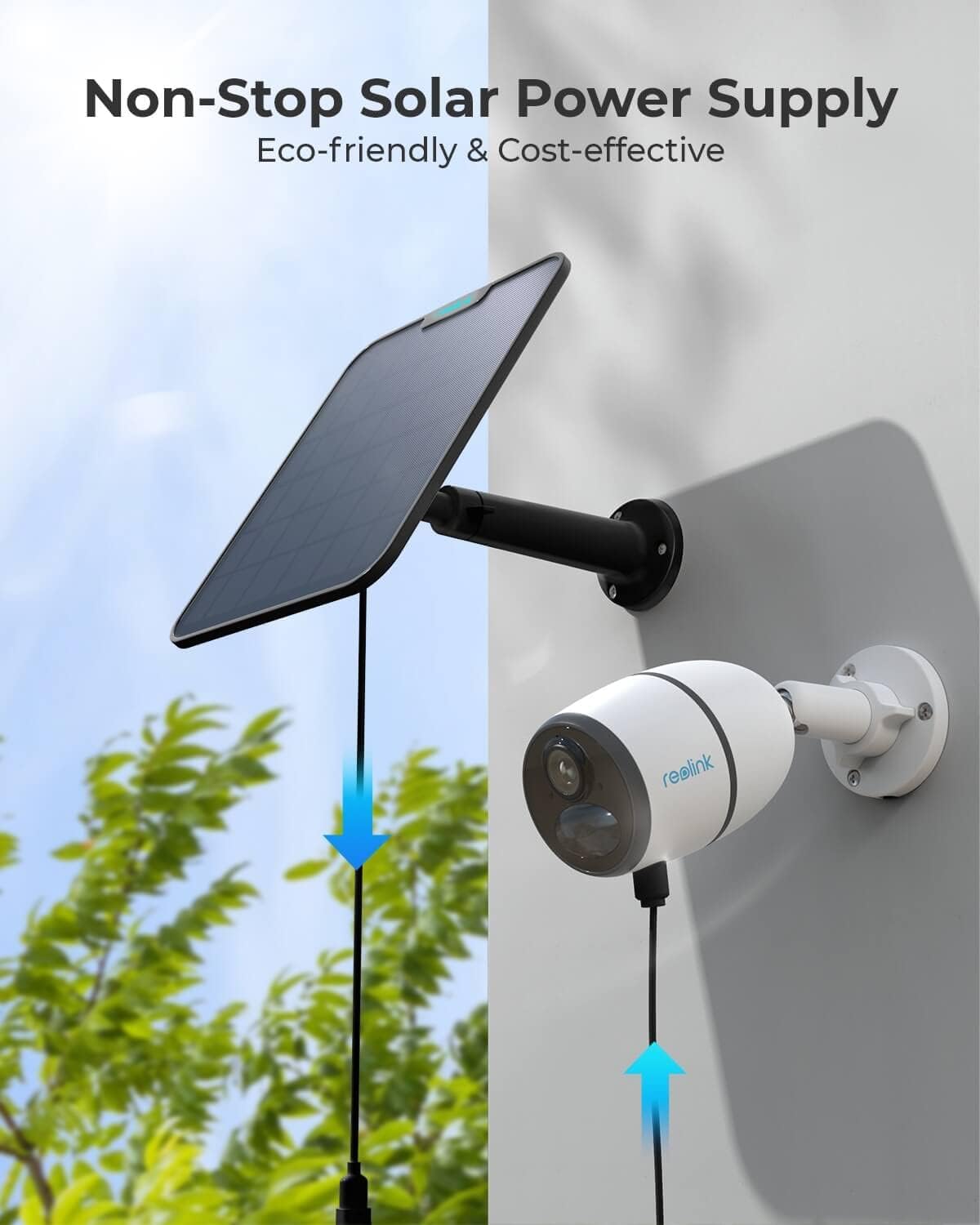 Reolink Panel solar de 6 W, fuente de alimentación solar sin parar para todas las cámaras de batería inalámbricas al aire libre, compatible con