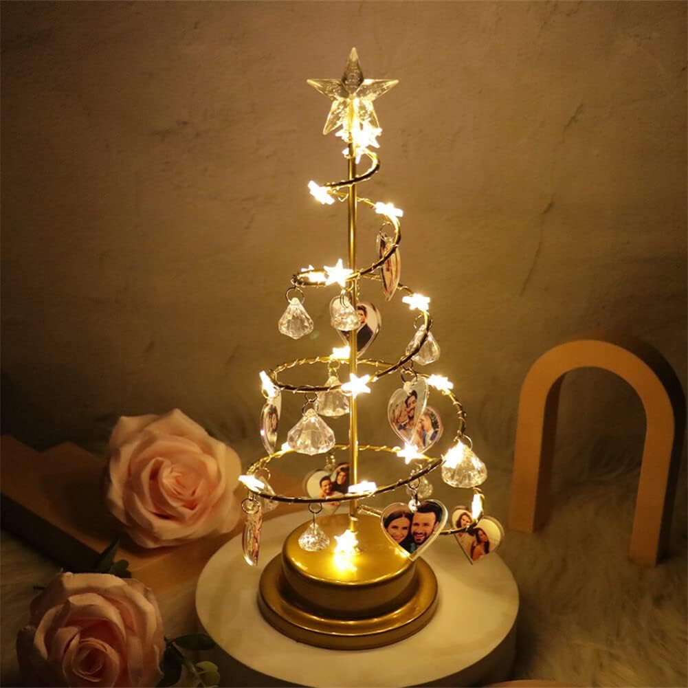 Foto personalizada con luces de árbol de cristal de Navidad, foto familiar personalizada, lámpara de Navidad de metal, decoración de regalos para