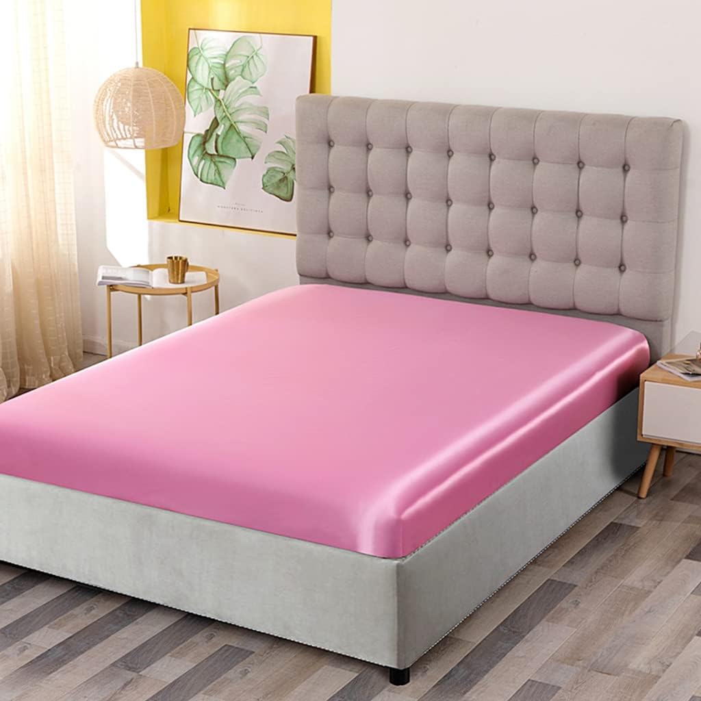 Sfoothome Sábanas de satén Queen 4 piezas, rosa Juego de sábanas sedosas de lujo para hotel, juego de sábanas de microfibra, resistente a las