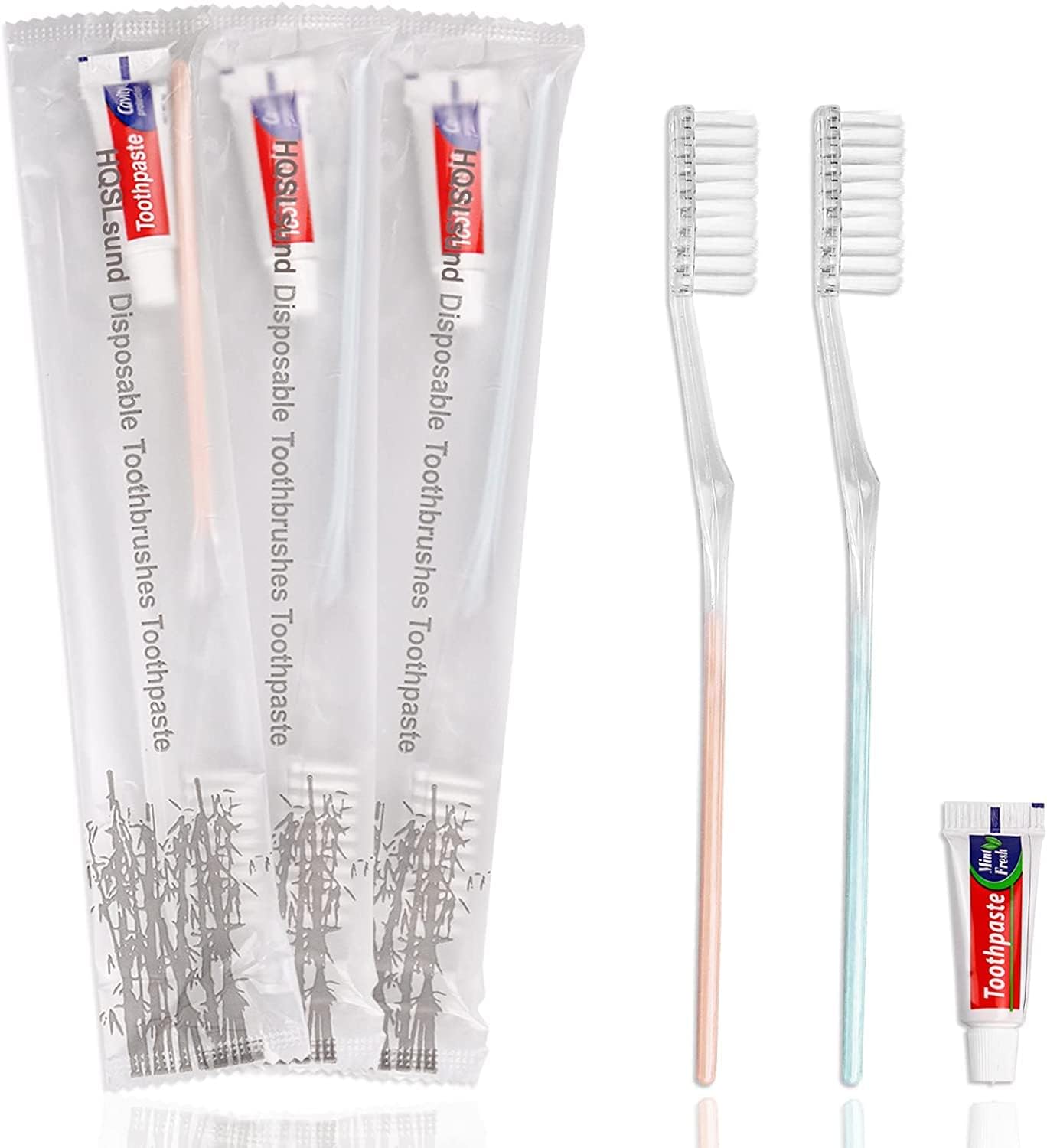 Paquete de 50 cepillos de dientes desechables con pasta de dientes, cepillos de dientes desechables envueltos individualmente, cepillos de dientes a