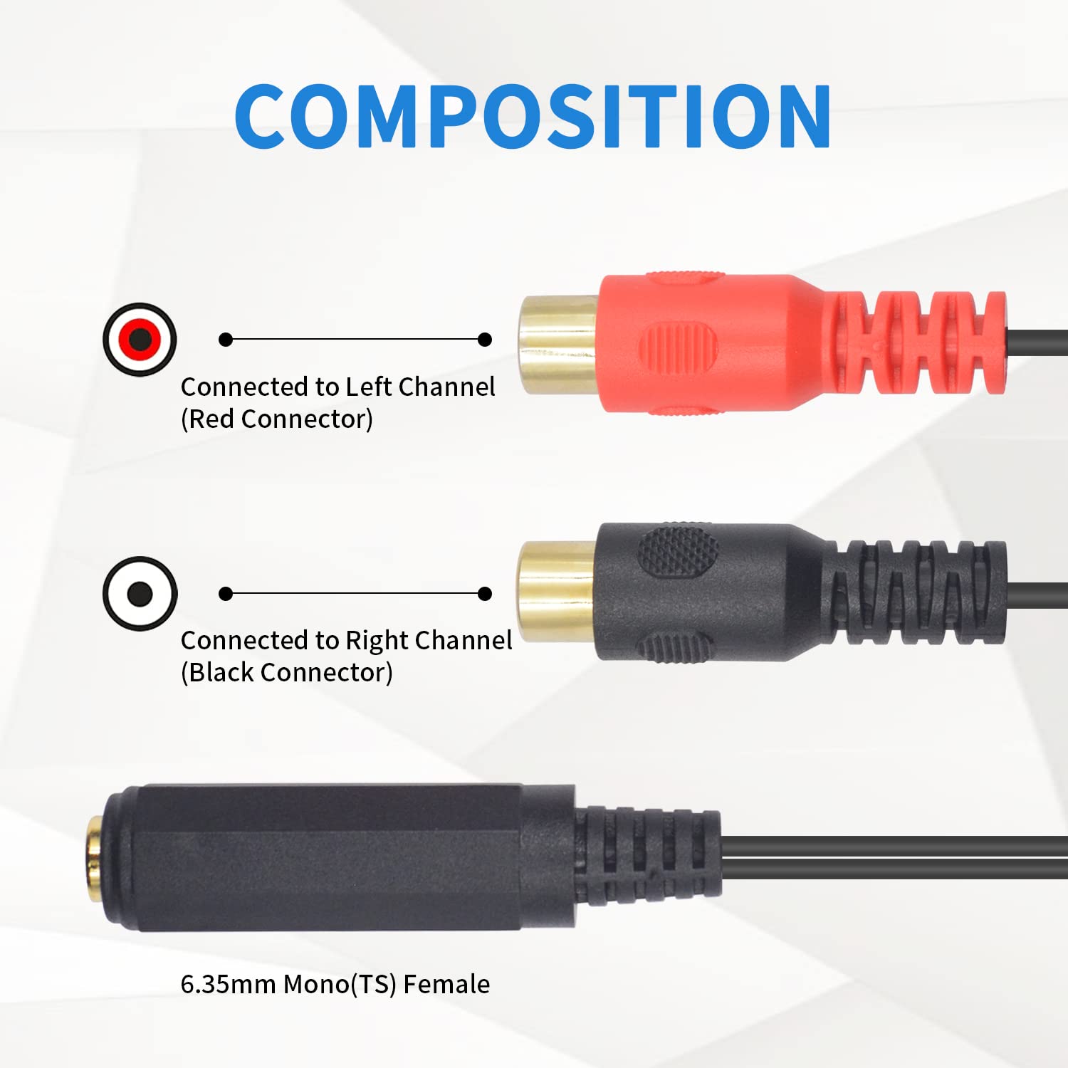 Duttek Cable divisor adaptador RCA a 14, conector de audio estéreo TRS de 0.250 in 14 TRS hembra a 2 RCA hembra enchufe Y cable adaptador divisor