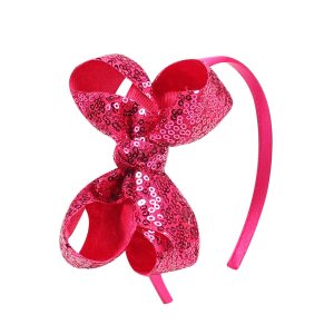 Amybasic Diademas con lazo para el pelo de lentejuelas brillantes, lazos de cinta para niñas, niños y mujeres (rosa intenso) Amybasic Diademas con lazo para el pelo de lentejuelas brillantes, lazos de cinta para niñas, niños y mujeres (rosa intenso)