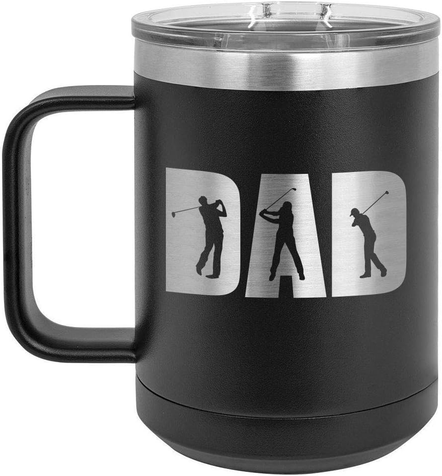 ONLYGIFTS.COM – Taza de café con tapa deslizante para hombre, diseño con texto en inglés “GOLF DAD KNOCKOUT”, Negro