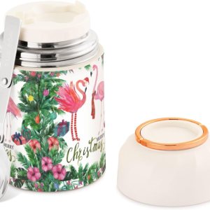 Christmas Leaves Flamingo Food Jar with Spoon Stainless Steel Vacuum Insulated Food Container 17 oz Food Thermos for Lunch Christmas Leaves Flamingo Food Jar with Spoon Stainless Steel Vacuum Insulated Food Container 17 oz Food Thermos for Lunch