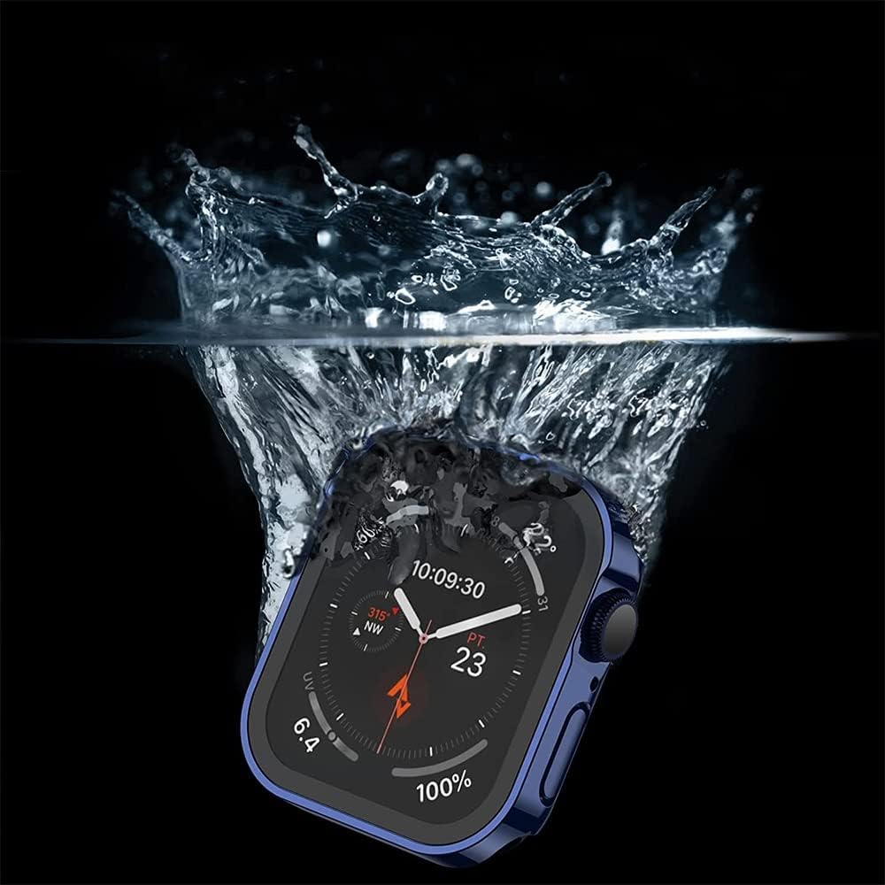 Funda y cristal para Apple Watch Serie 8 de 1.772 in, 1.614 in, 1.732 in, 1.575 in, protector de pantalla impermeable, accesorios para parachoques