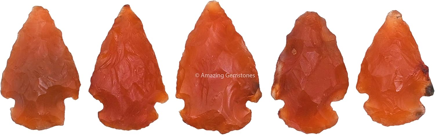 5 puntas de flecha de cornalina, cristal y piedra curativa, cabeza de flecha de roca de pedernal  puntas de flecha de 1 a 1.5 pulgadas para