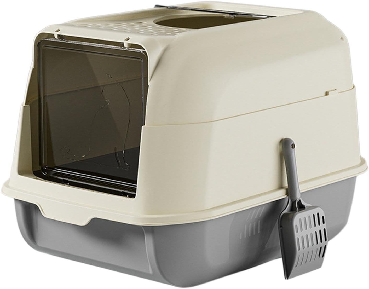Caja de arena para gatos con tapa, inodoro para gatos, bandeja de arena de espacio grande cerrada con doble puerta, orinal para gatos en crecimiento