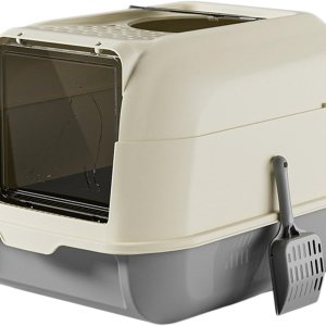 Caja de arena para gatos con tapa, inodoro para gatos, bandeja de arena de espacio grande cerrada con doble puerta, orinal para gatos en crecimiento Caja de arena para gatos con tapa, inodoro para gatos, bandeja de arena de espacio grande cerrada con doble puerta, orinal para gatos en crecimiento