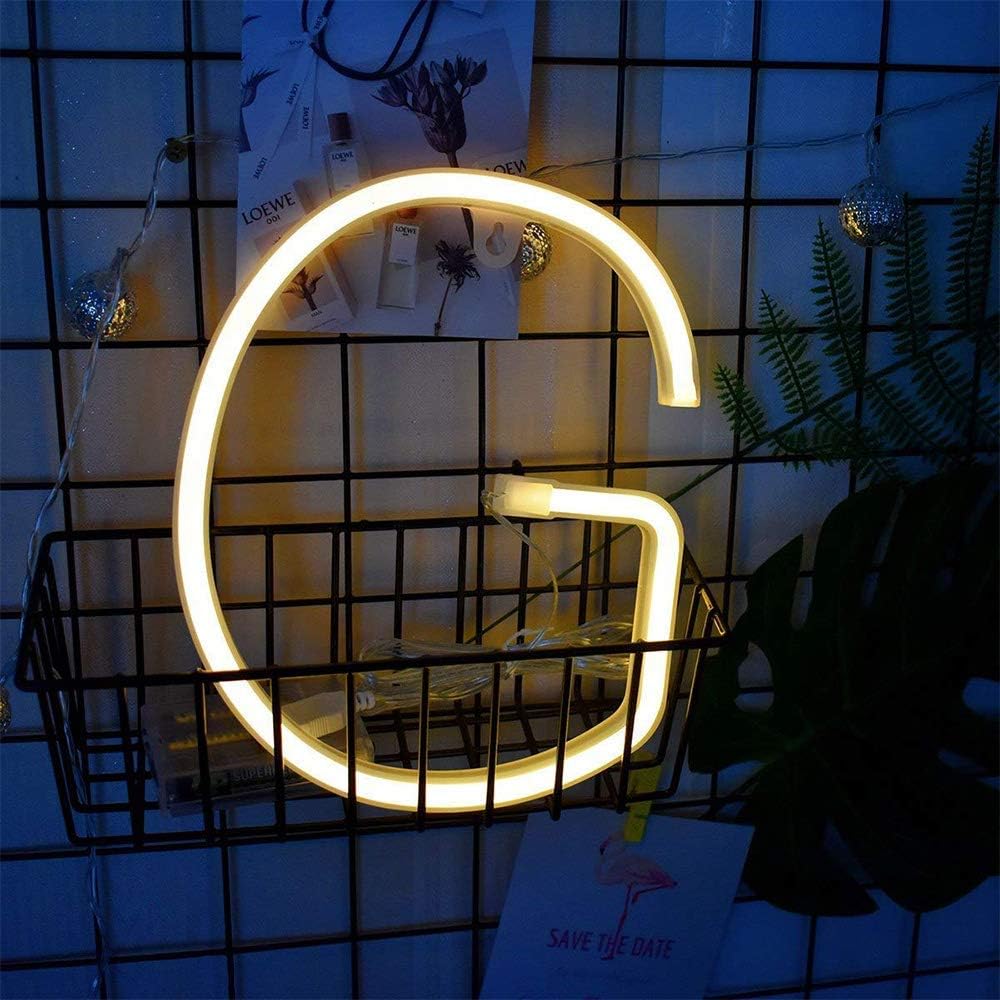 Letrero de neón, letras de neón, letras del alfabeto de neón, luces LED, letras de marquesina, luces con batería, USB, blanco cálido (G)