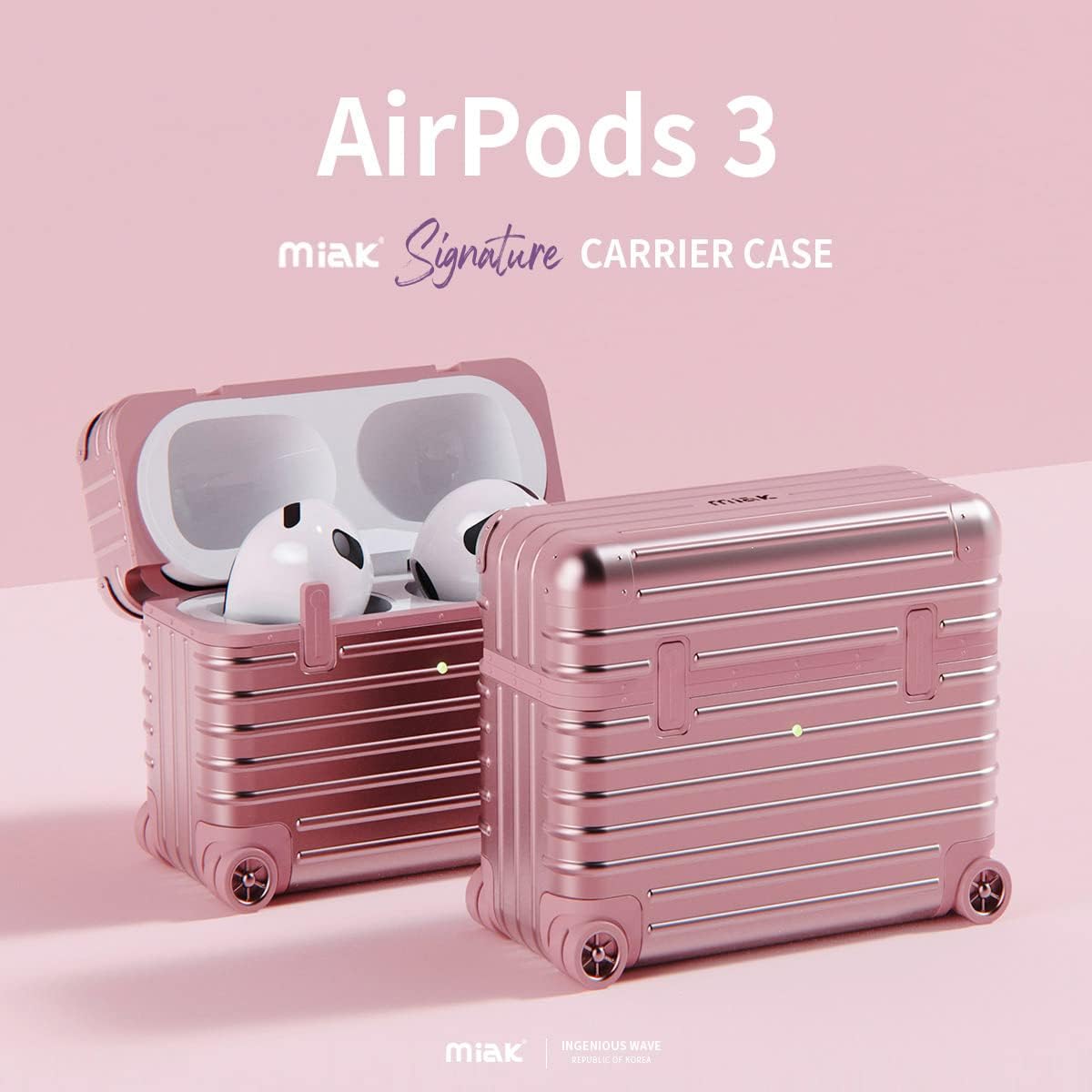AirPods 3rd Generation Carrying Case Cover Suitcase, Hard Case, Carrying Bag, Polycarbonate TPU, Carabiner, Wireless Charging, Qi Compatible,