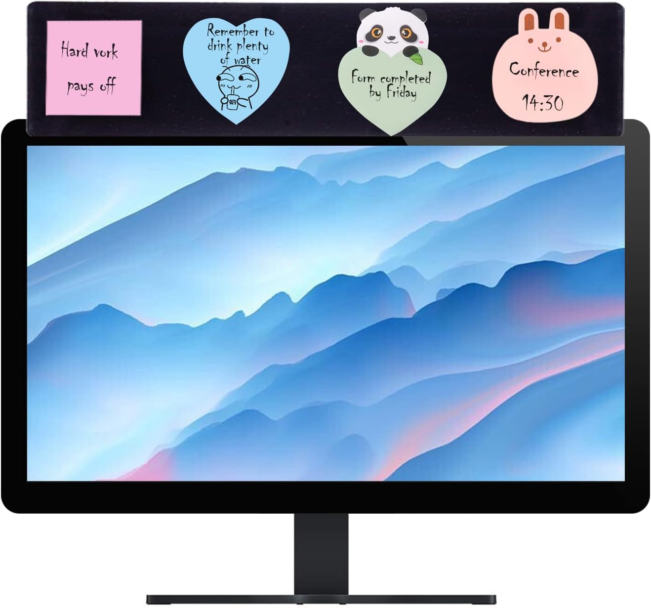 Yocoolfun Tablero de notas para monitor negro, soporte para notas adhesivas de 18 pulgadas, tableros adhesivos, tablero de mensajes para monitores