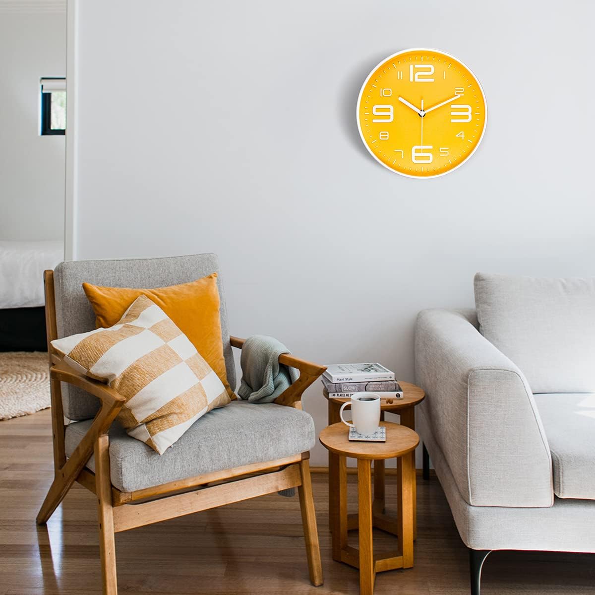 45MinST Reloj de pared moderno con esfera de números 3D de 10 pulgadas, silencioso, redondo, sin tictac, para decoración del hogar, con números