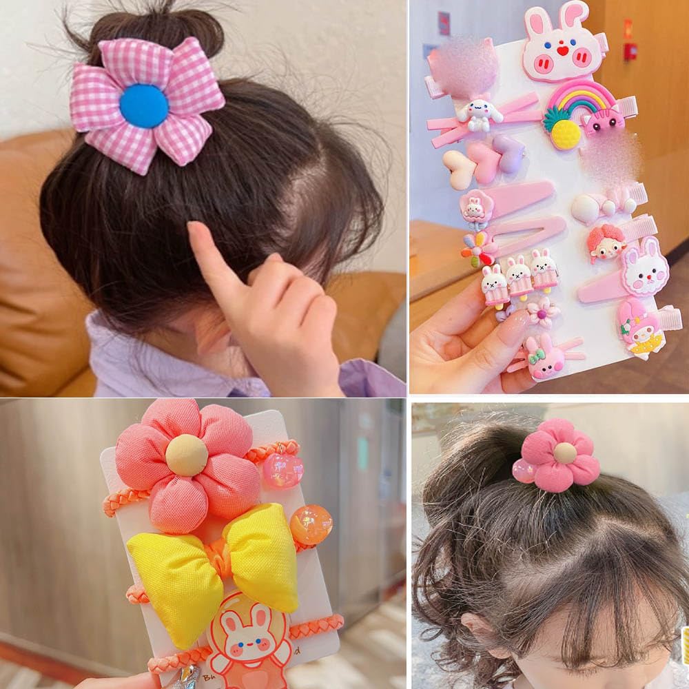 ALTALIVA Juego de accesorios para el cabello para niñas, lindas pinzas para el cabello de dibujos animados, lazos para el cabello rosa, accesorios