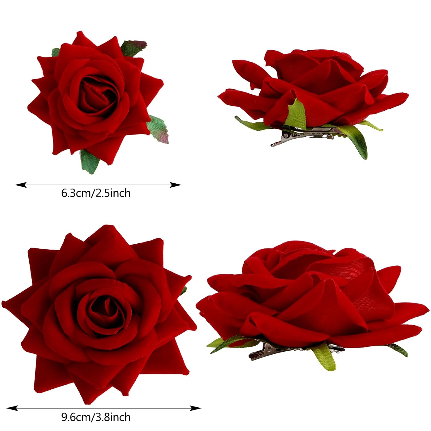 6 pinzas para el pelo de rosas rojas para mujeres y niñas, broches de flores, broches florales, pinzas de tela con rosas para el cabello, accesorios