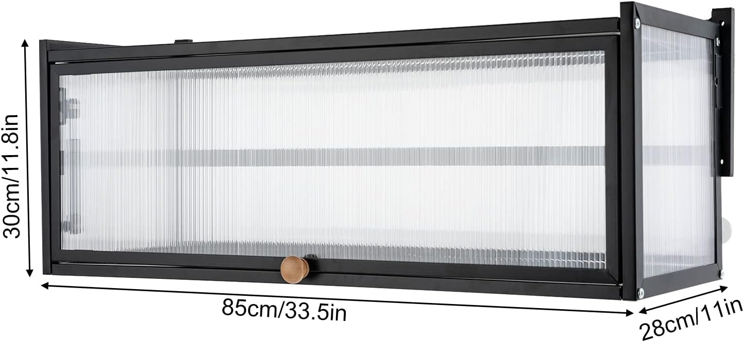 Gabinete de almacenamiento de pared para montaje en pared, armario de almacenamiento con puerta abatible translúcido para sala de estar, balcón y