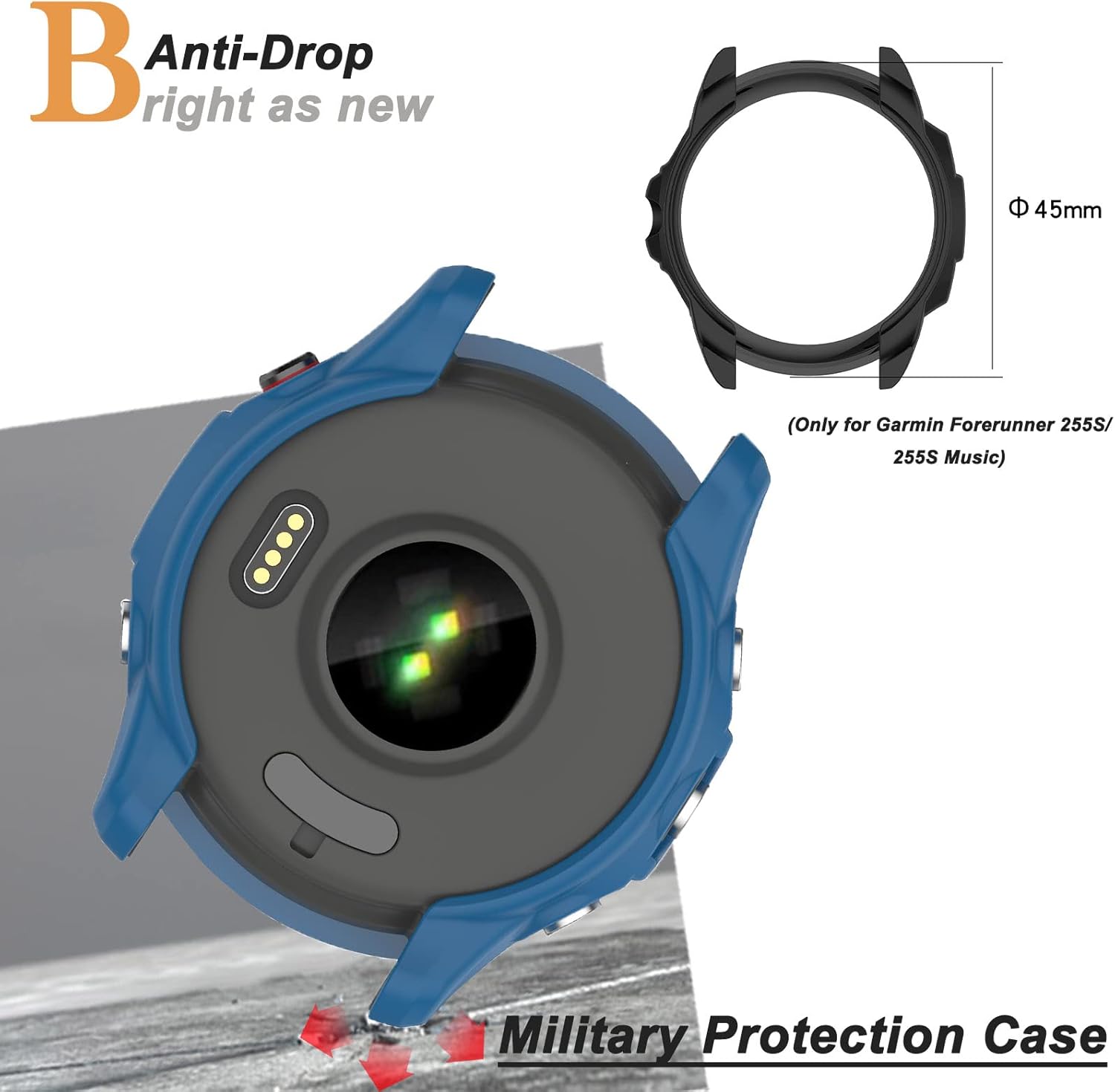 Miimall Compatible con Garmin Forerunner 255S Caso, resistente a los arañazos, TPU Militar Funda protectora para Garmin Forerunner 255S255S Music