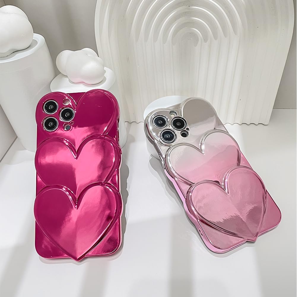 MZELQ Funda para iPhone 14 Pro Max chapada en degradado con diseño de corazón de amor de lujo para iPhone 14 Pro Max para niñas y mujeres + 1