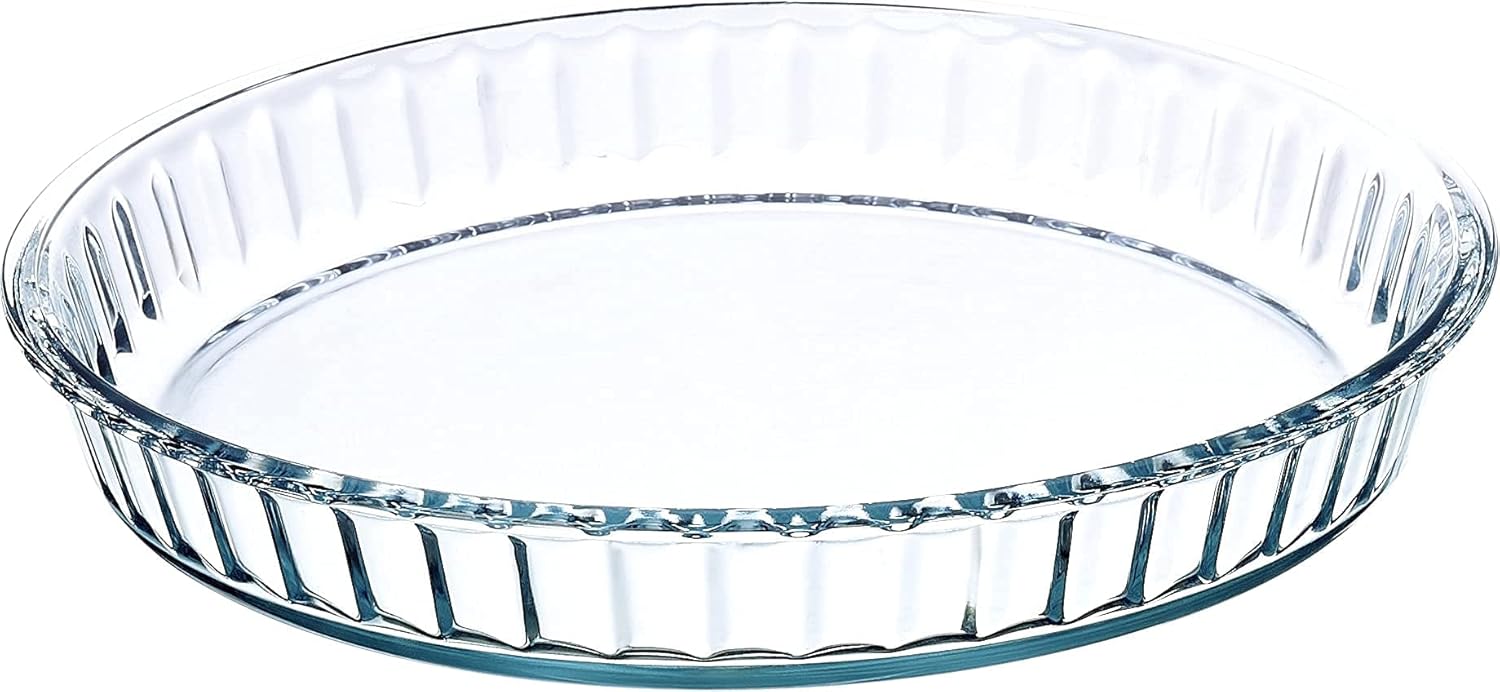 Simax Plato de vidrio estriado para tartas poco profundo, a prueba de calor, frío y golpes, fabricado en Europa, 11 pulgadas