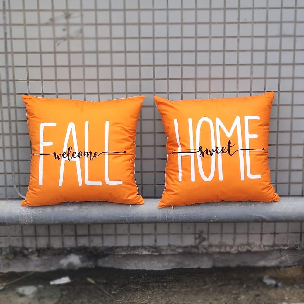 LOZACHE Juego de 2 fundas de almohada de 18 x 18 pulgadas, diseño de hojas de calabaza, fundas de almohada de otoño naranja para sofá, cama, sala de