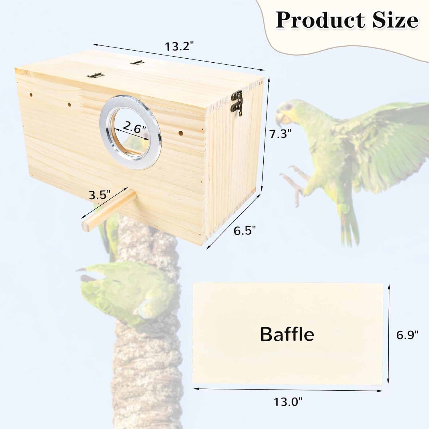 CooShou Caja anidadora de periquitos para cacatúas, pino natural, nido de pájaros, caja de cría de pájaros, caja de acrílico transparente para