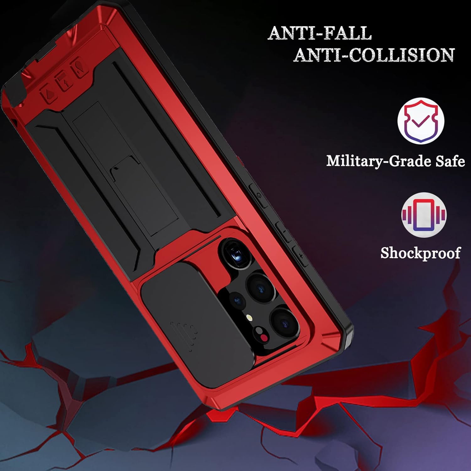 NINKI Funda para cámara compatible con Samsung Galaxy S23 Ultra con protector de pantalla de metal, a prueba de golpes, a prueba de polvo, funda