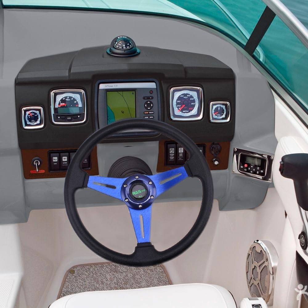 RASTP Volante de barco de 13.8 pulgadas con adaptador de volante marino de eje de 34 pulgadas para la mayoría de barcos marinos, barcos, yates,