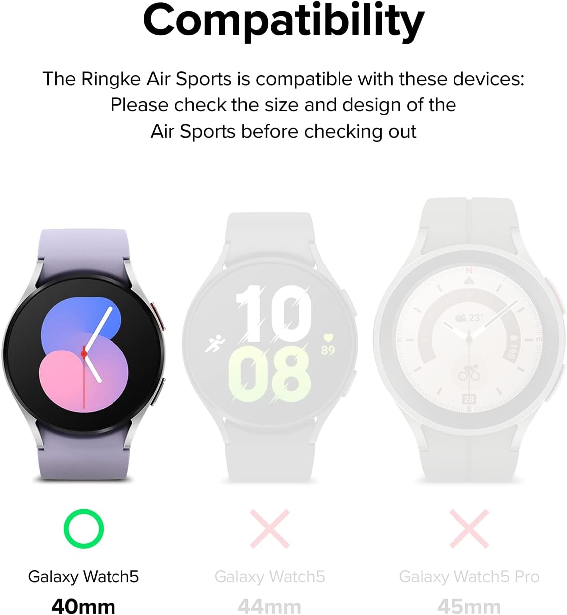 Ringke Air Sports – Funda compatible con Samsung Galaxy Watch 5 de 1.575 pulgadas (1.575 in), suave, flexible, ligera, delgada, de poliuretano