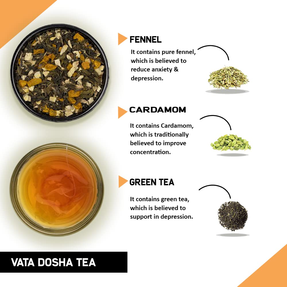 TEACURRY Té Vata Dosha – (paquete de 1 mes, 30 bolsas de té) – Ayuda a respirar y al flujo sanguíneo