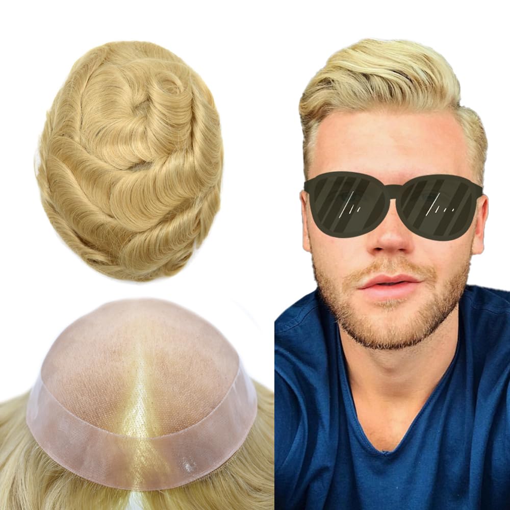 Toupee para hombres Cabello humano real para hombre Toupee pieza de pelo para hombres Fine Mono Men Sistema de pelo de piel de polietileno para