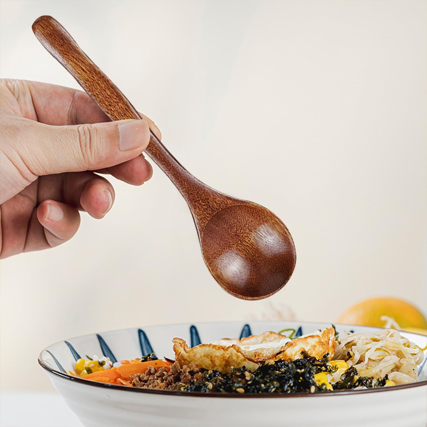 Oulige – Cuchara japonesa de mango largo, cuchara de sopa hecha a mano de madera, cucharadita de madera para café, té, mermelada, sales de baño, 7.5