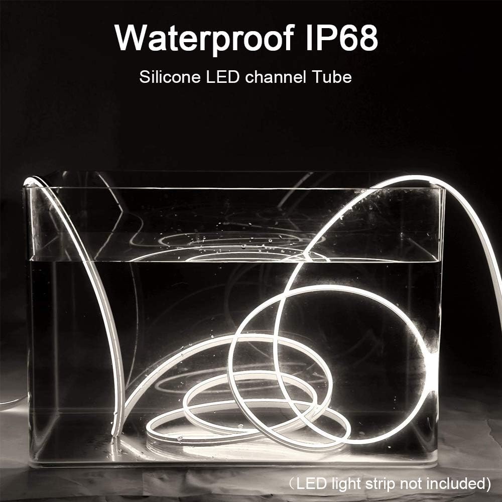 Newest 16.4FT5M Silicone LED Channel System, U Shape 12x12mm DIY LED Neon Rope Light IP67 Waterproof for 8mm LED Strip Lights Installation, for