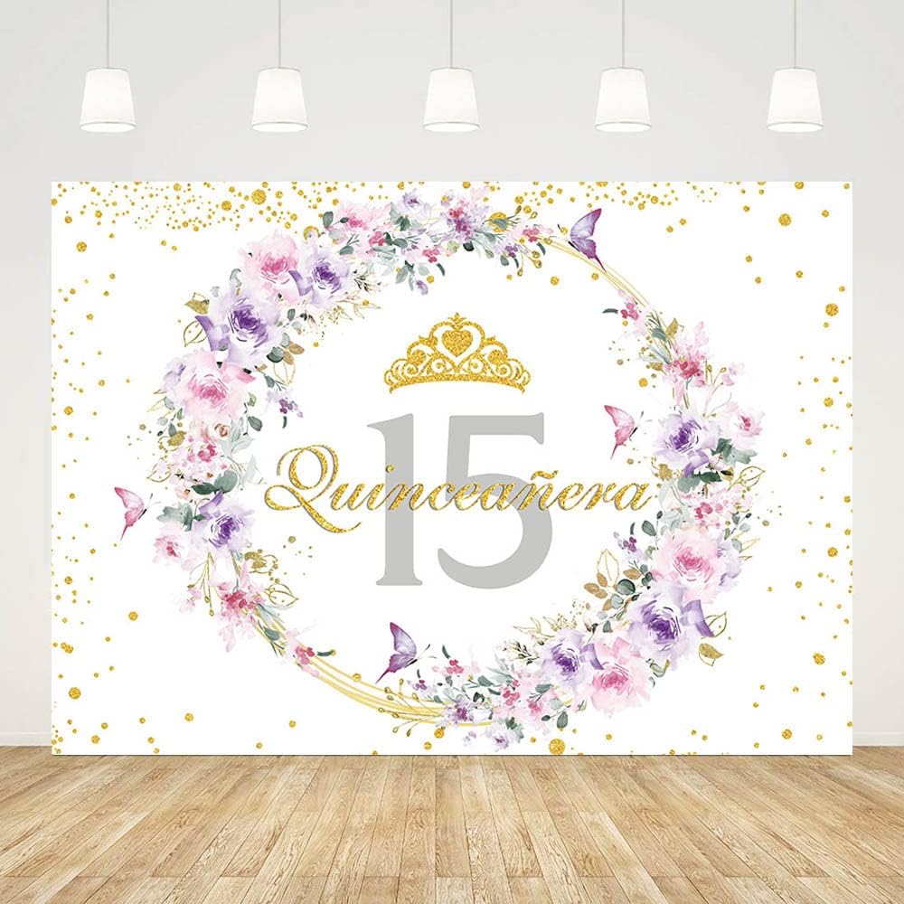SENDY Telón de fondo de quinceañera de 10 x 7 pies para niña, México, 15 años, suministros de fiesta de cumpleaños para niñas, fondos de fotografía,