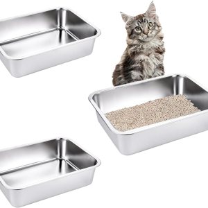 3 paquetes de arena para gatos de acero inoxidable para gatos grandes, lados extra altos y caja de arena de metal duradera para gatos de tamaño XL 3 paquetes de arena para gatos de acero inoxidable para gatos grandes, lados extra altos y caja de arena de metal duradera para gatos de tamaño XL