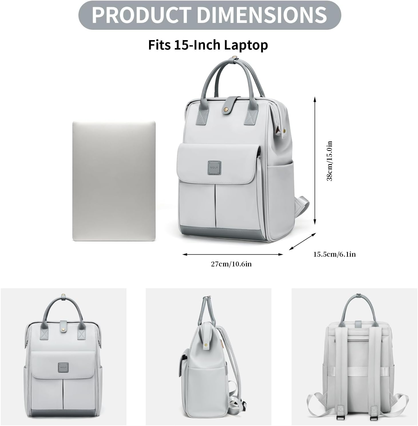 Mochila para laptop para mujer, con asa de mano, abierta, casual, para trabajo, viajes, mochila para libros de 15 pulgadas + mochila de viaje para