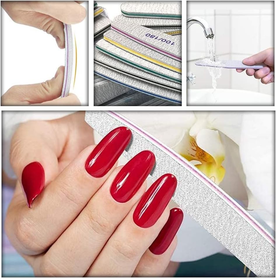 Juego de 21 limas de uñas profesionales, 16 piezas de doble cara 100180 granos de larga duración, lavables, tableros de esmeril para uñas acrílicas