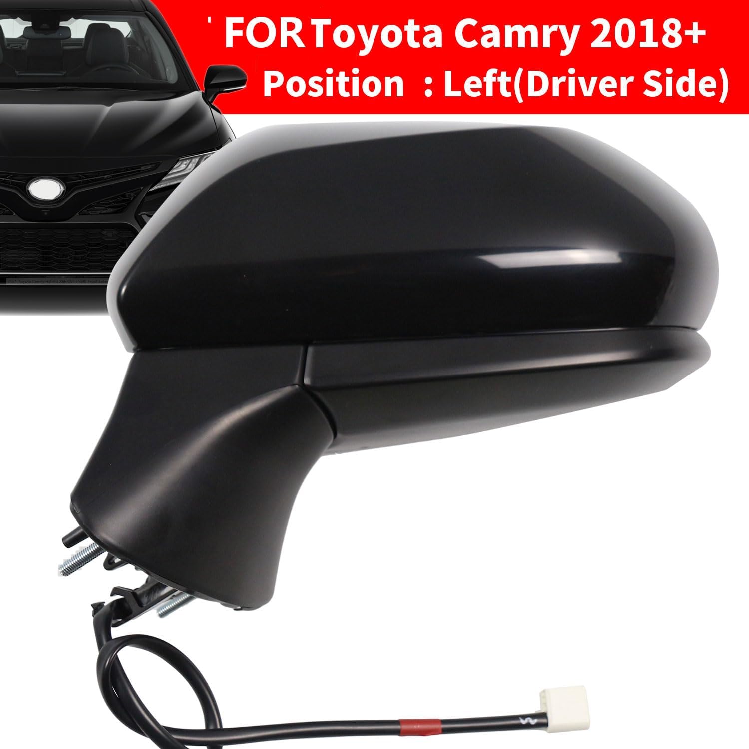Marretoo Conjunto de espejo lateral para Toyota Camry lado del conductor 2018 2019 2020 2021 2022 2023  Potencia  Acabado brillante  No calentado