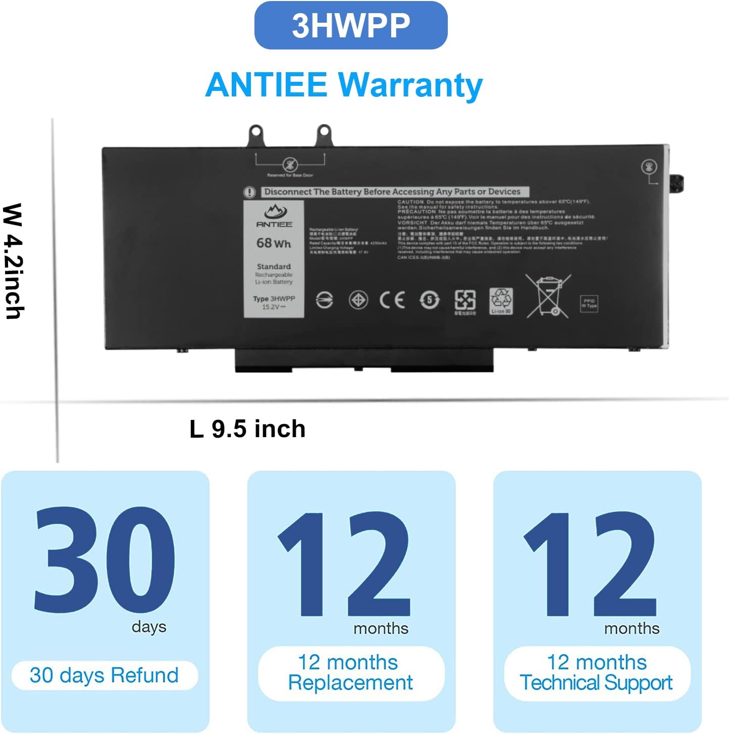 ANTIEE 3HWPP – Batería para laptop Dell Latitude 5401 5410 5411 5501 5510 5511 Precisión 3551 3541 Inspiron 7706 2 en 1 Inspiron 17 75007506 2 en 1