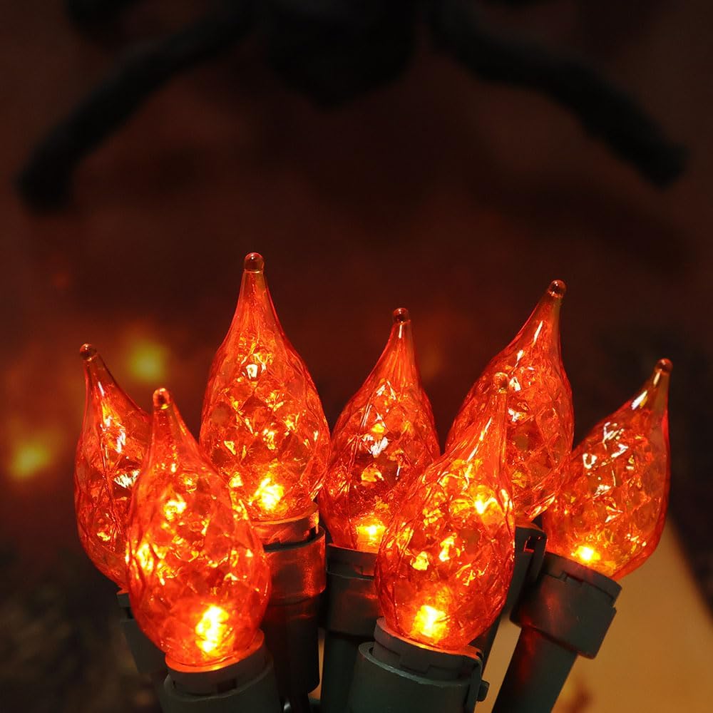 Guirnalda de luces naranjas de Halloween, 70 luces LED de cristal C5 con certificación UL, luces de Navidad para uso en interiores y exteriores,