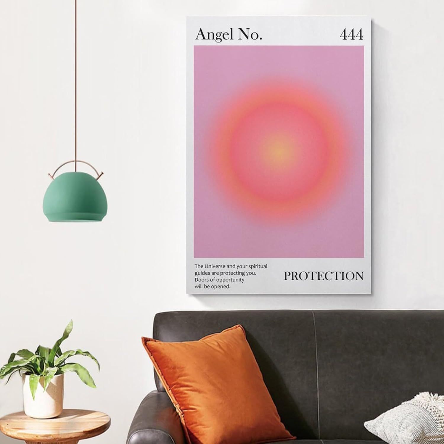 Póster de ángel con el número 444 impreso, color rosa, protección espiritual para el hogar, ley de atracción, manifiesto, póster de lienzo para