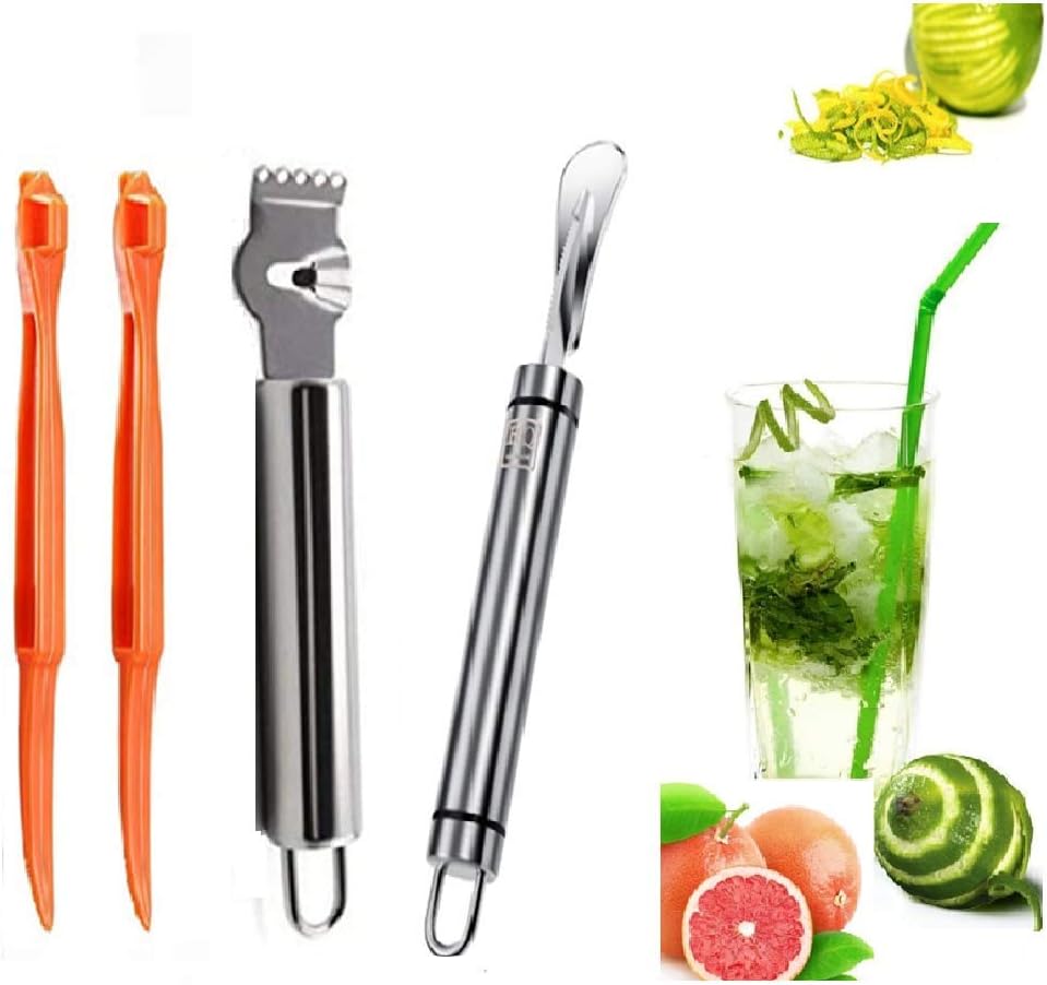 S-shine Paquete de 4 peladores de cítricos naranjas y limón, cortador de cáscara de cítricos de pomelo, cuchillo de pomelo, rallador Zester,