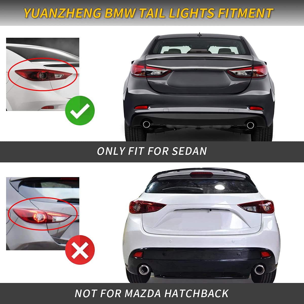 VLAND – Luces traseras LED secuenciales compatibles con Mazda 3 Axela 2014-2018, montaje de lámpara trasera LED de freno de marcha atrás, lente