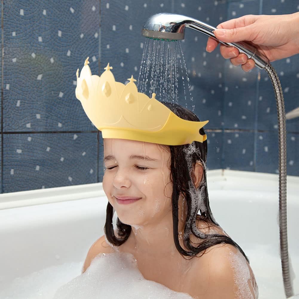 Gorro de ducha de bebé, sombrero de champú impermeable para niños y niñas pequeños que protege las orejas y los ojos. Corona de baño de silicona