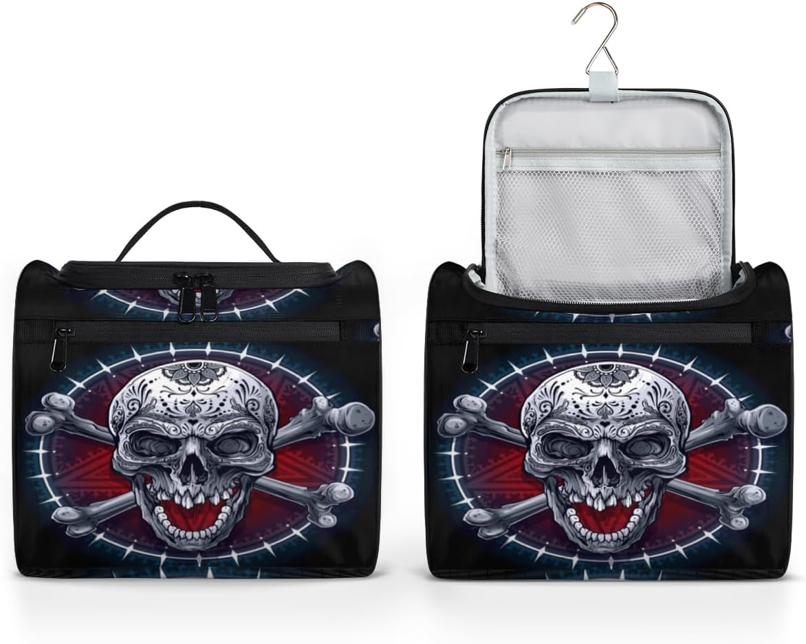 Skull Classic Decor Toiletry Bag for Women Travel Makeup Organizer with Hanging Hook Traveling Cosmetic Bags for Toiletries Accessories