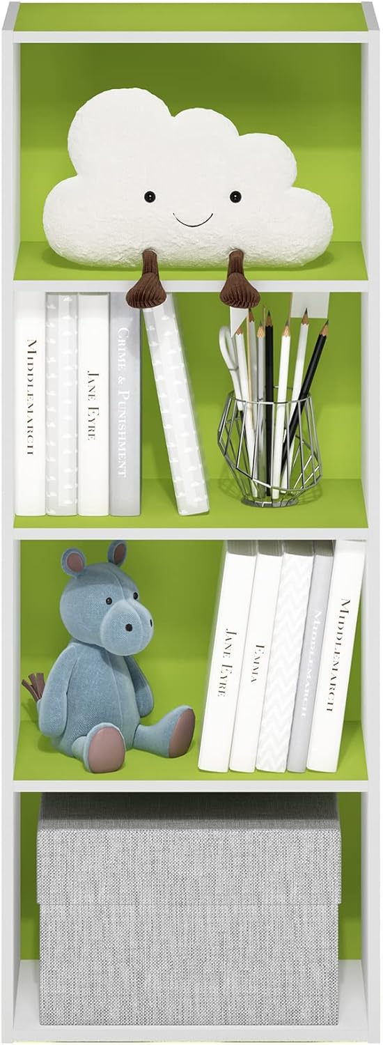 Furinno Luder – Estantería para libros, 4 niveles, color blanco y verde