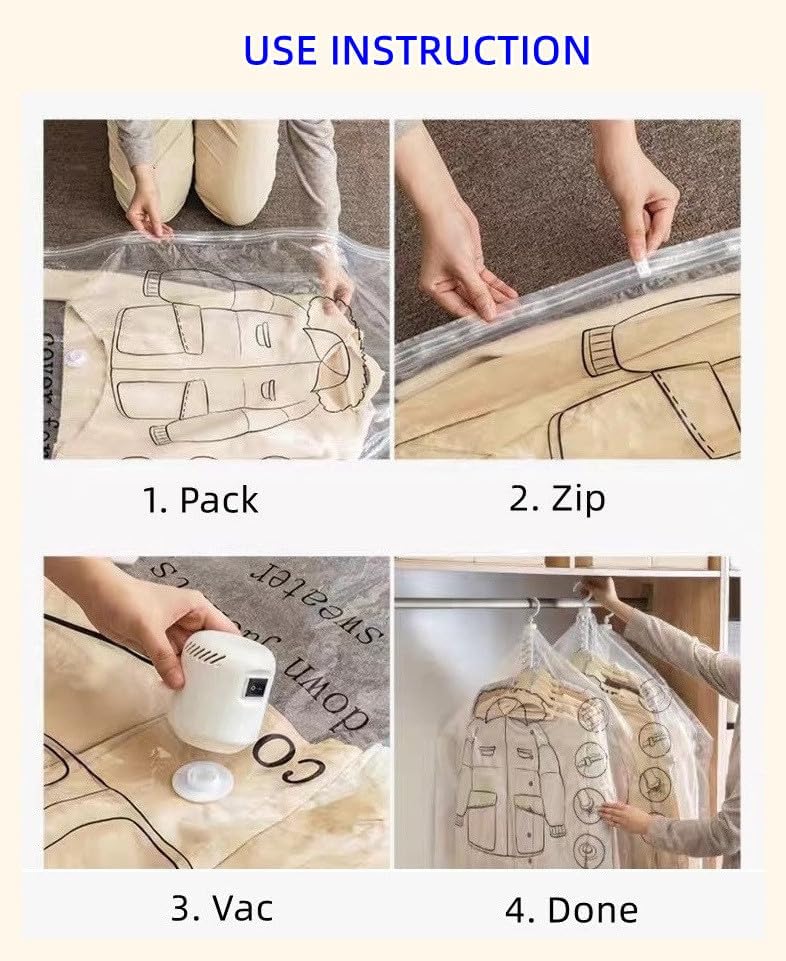 Bolsas colgantes de almacenamiento al vacío, paquete de 6 bolsas de sellado al vacío que ahorran espacio, jumbo y grande, para ropa de temporada,