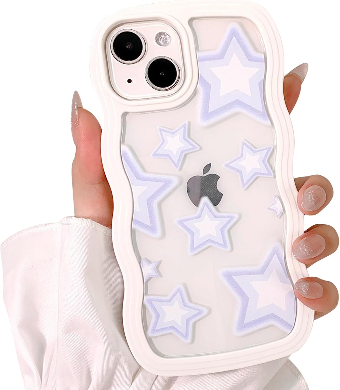 NITITOP Funda compatible con iPhone 13iPhone 14, marco ondulado con ondas de estrella, para mujeres y niñas, forma rizada, a prueba de golpes, TPU