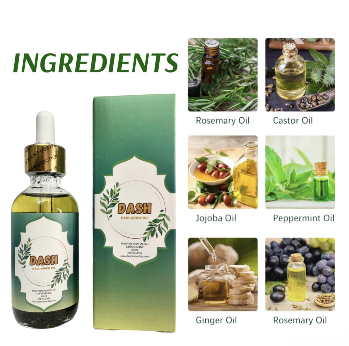 Dash Aceite de crecimiento del cabello, aceite de romero avanzado para el crecimiento del cabello, mezcla única de aceite capilar para cabello seco